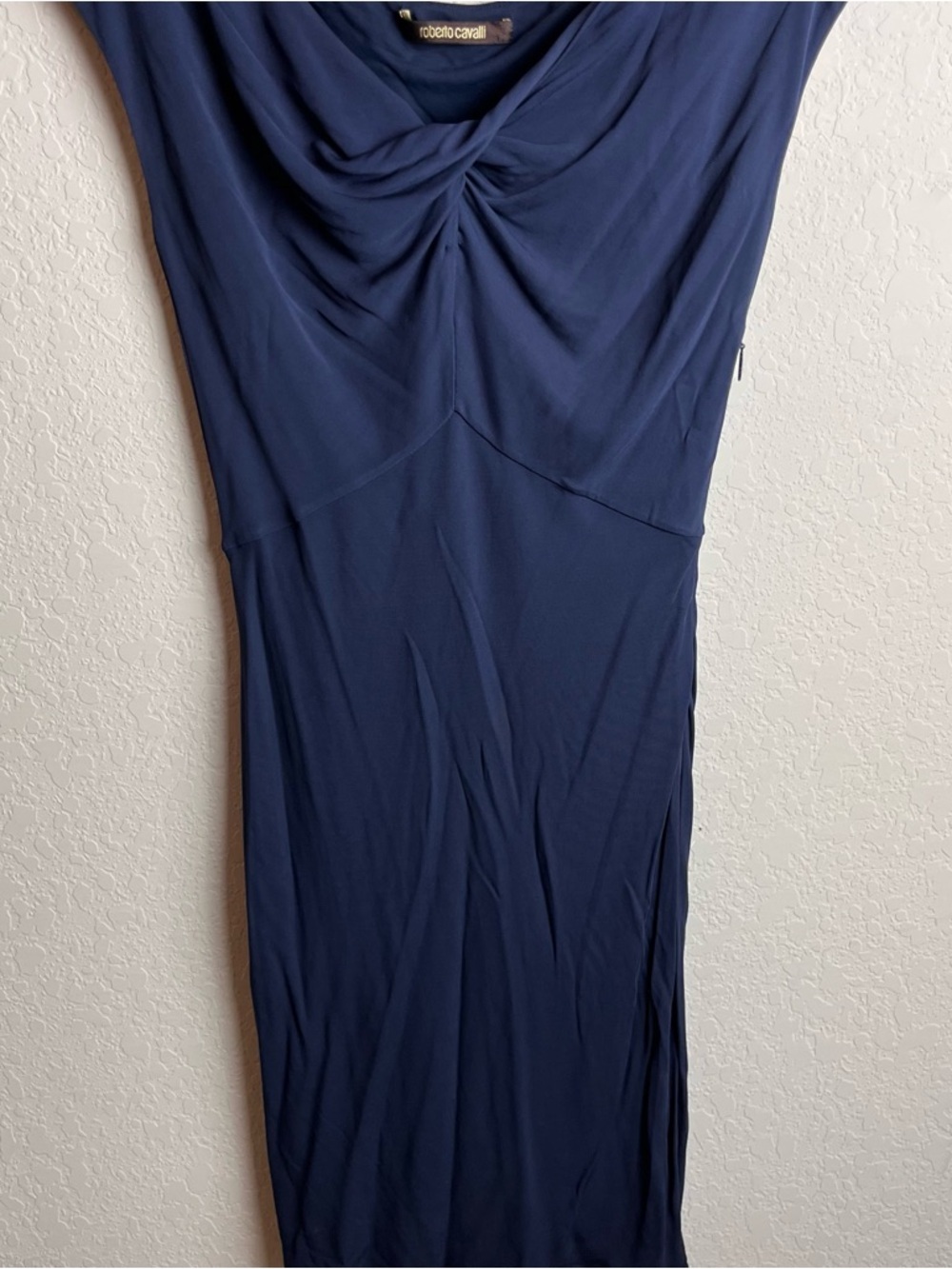 Roberto Cavalli Dress 42 Navy Blue Jersey Knit Keyhole Bodycon Women’s - Picture 5 of 14